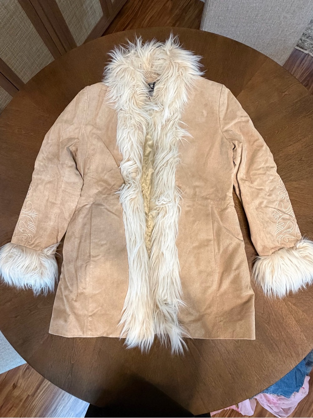 Mix It Tan Faux Suede Teddy Jacket with Cream Faux Fur Trim